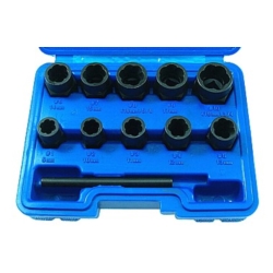 ZESTAW NASADEK DO USZKODZONYCH ŚRUB 10EL. 9-19MM 10X +DRIFT-PUNCH CR-MO