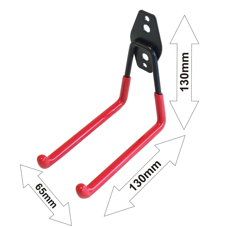 WIESZAK HAK UCHWYT ŚCIANA PODWÓJN Z POWŁOKĄ GUMOWĄ RED 130X65X130MM STEEL MAX 15KG